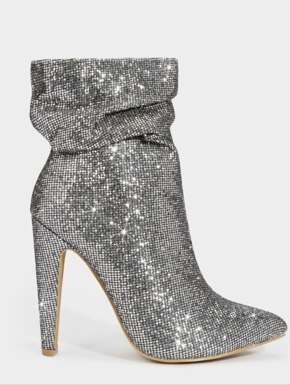 Lolita Sparkly Glitter Slouch Ankle Boots - Silver Size 5.5